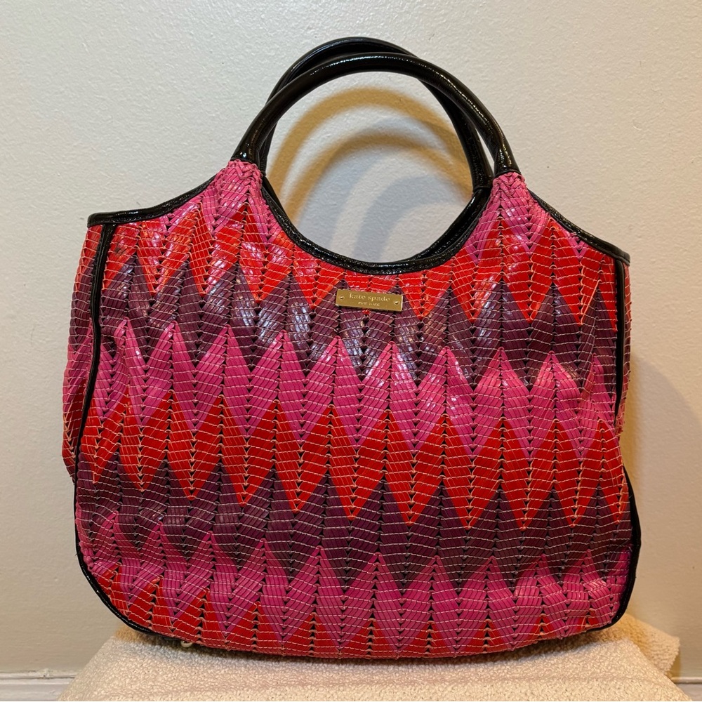 Kate Spade Beverly Breeze Pink Multi Patent Chevron Bag